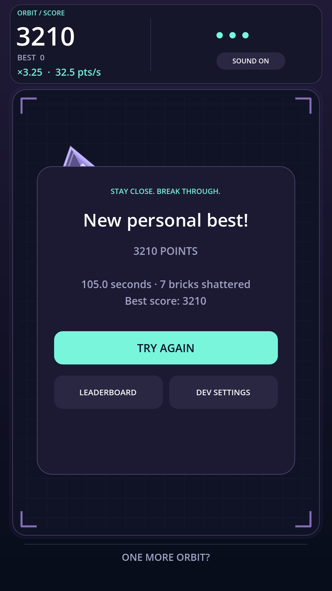 Finger Orbit game over screen with best score